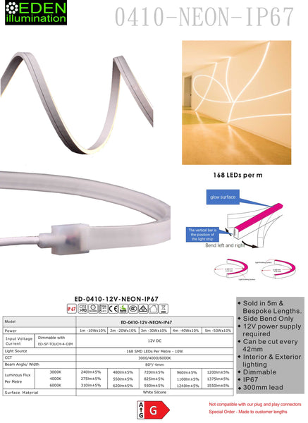 5m/50m Neon 12V LED Waterproof Strip Lights - 168 LED's per metre